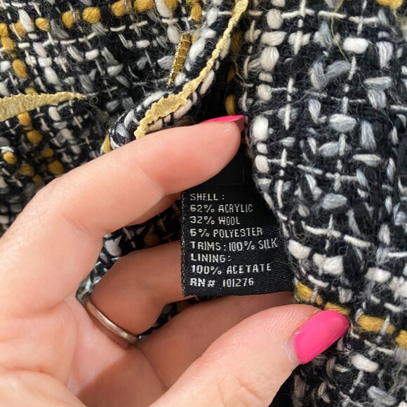 ECI New York Tweed Silk Trim Blazer - Black/White/Tan 4 - Picture 6 of 7